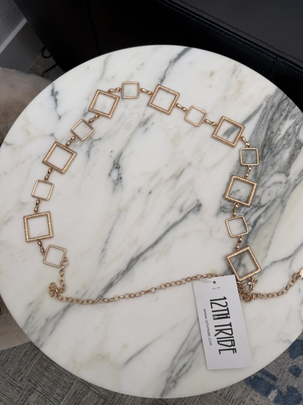 12th Tribe Gold Tone Square Link Chain Belt